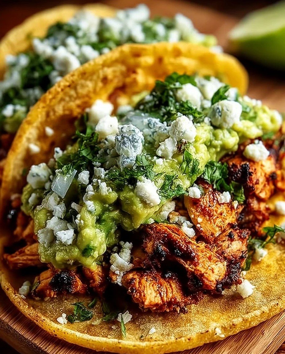 Authentic Mexican Chicken Street Tacos with Fresh Guacamole and Crumbled Cheese - Lone Recipes image 2