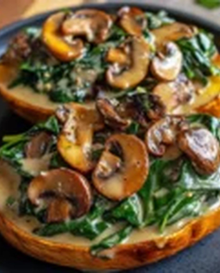 Gefüllte Süßkartoffeln mit Champignons und Spinat image 2