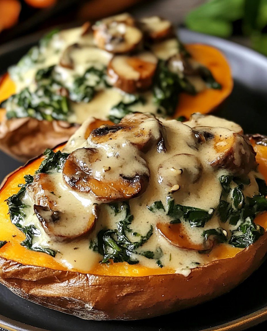 Unwiderstehliche gefüllte Süßkartoffeln mit cremigen Champignons image 2