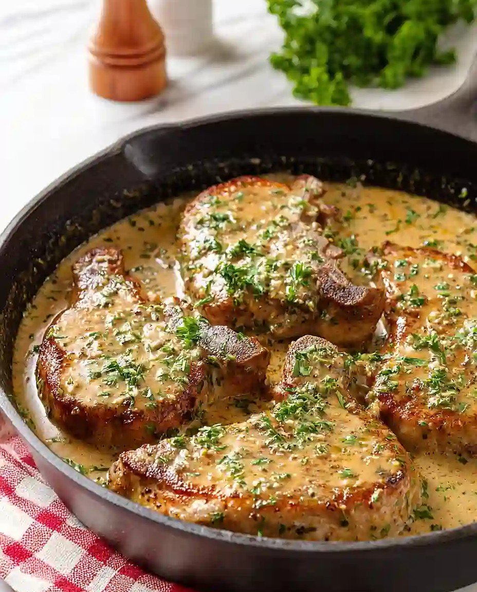 Einfache cremige Knoblauch-Schweinekoteletts (aus einer Pfanne) image 2