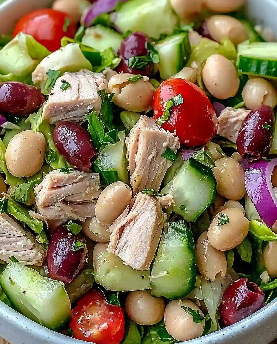 Frischer mediterraner Salat mit weißen Bohnen und Thunfisch image 2