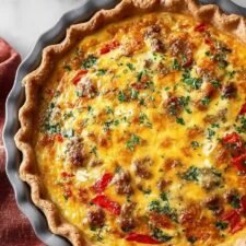 Leckere Quiche mit gerösteten roten Paprika und Wurst – Einfaches Rezept für ein herzhaftes Frühstück