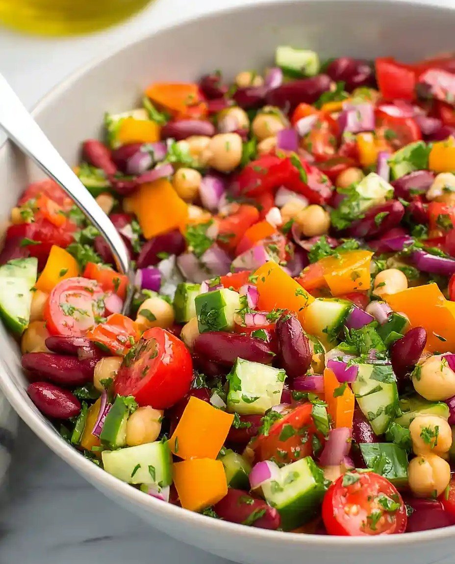 Proteinreicher Doppelbohnen-Mediterraner Salat mit frischen Zutaten image 2