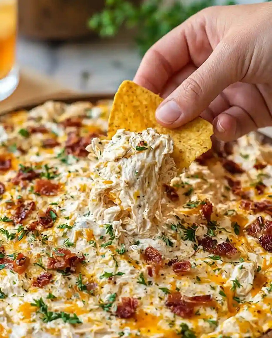 Ranch Crack Chicken Dip auf dem Teller: Cremiger Hähnchen-Dip mit Ranch-Geschmack für deine nächste Party! image 2