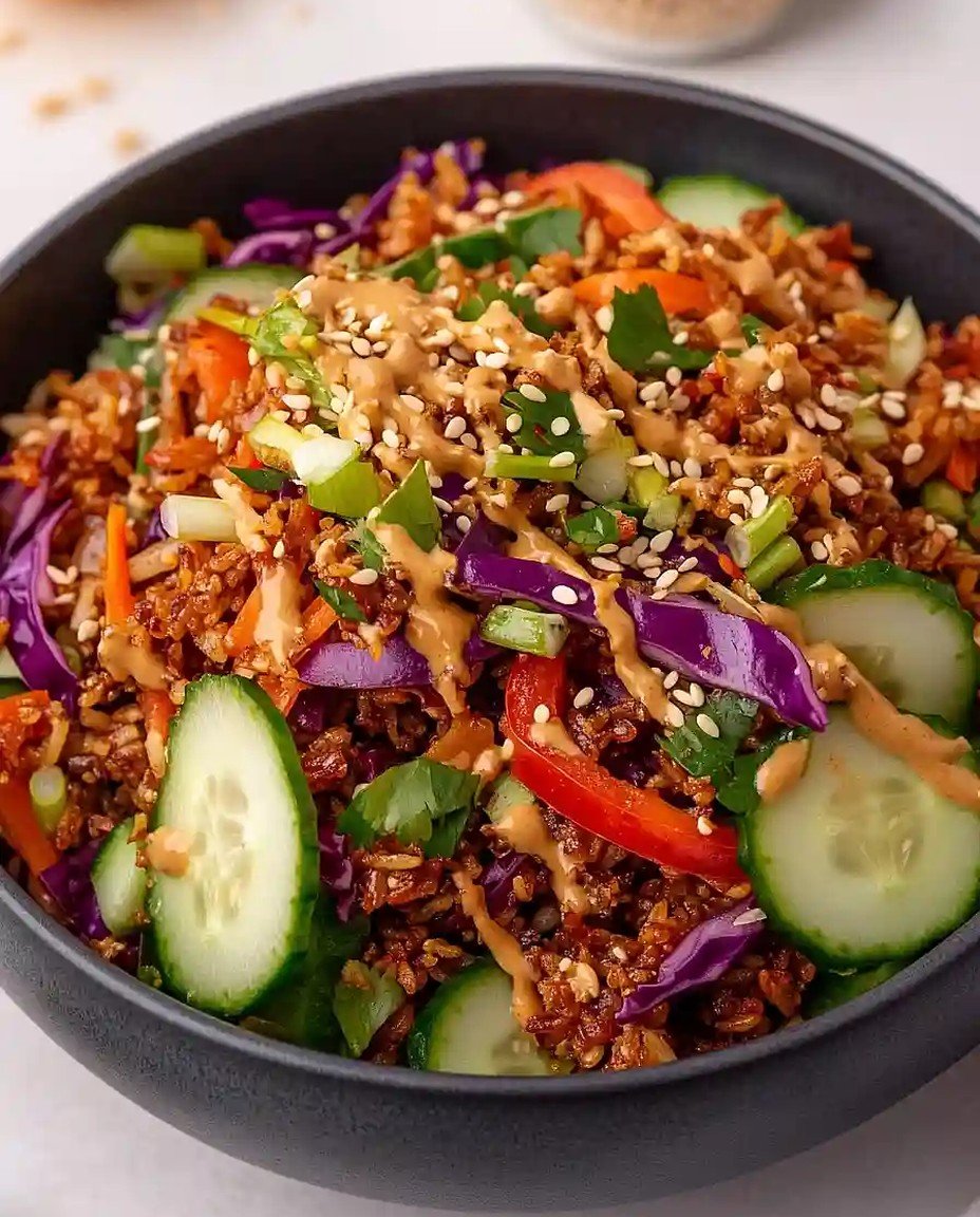 Selbstgemachter knuspriger Reissalat mit Erdnuss-Sesam-Dressing – Gesund und lecker! image 2